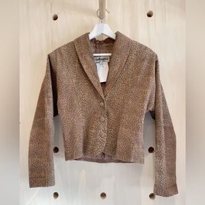 Vintage 80s Leopard Print Cropped Suede Button Up Jacket
